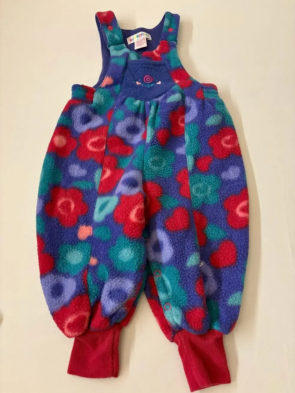 Vintage Gymboree Floral Fleece Overalls Romper Purple Red XS Kidcore